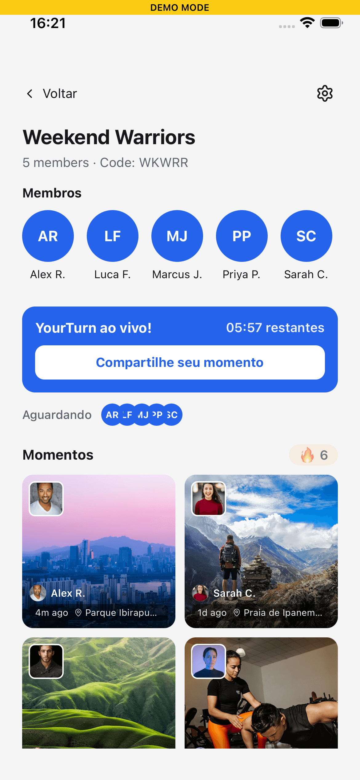 Tela de grupo público do YourTurn
