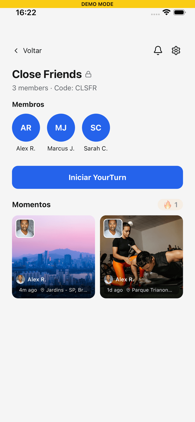 Grupo Privado — tela do YourTurn