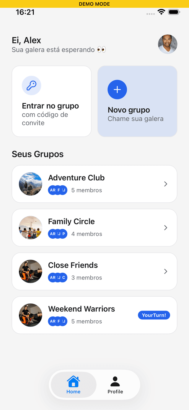 Home — tela do YourTurn