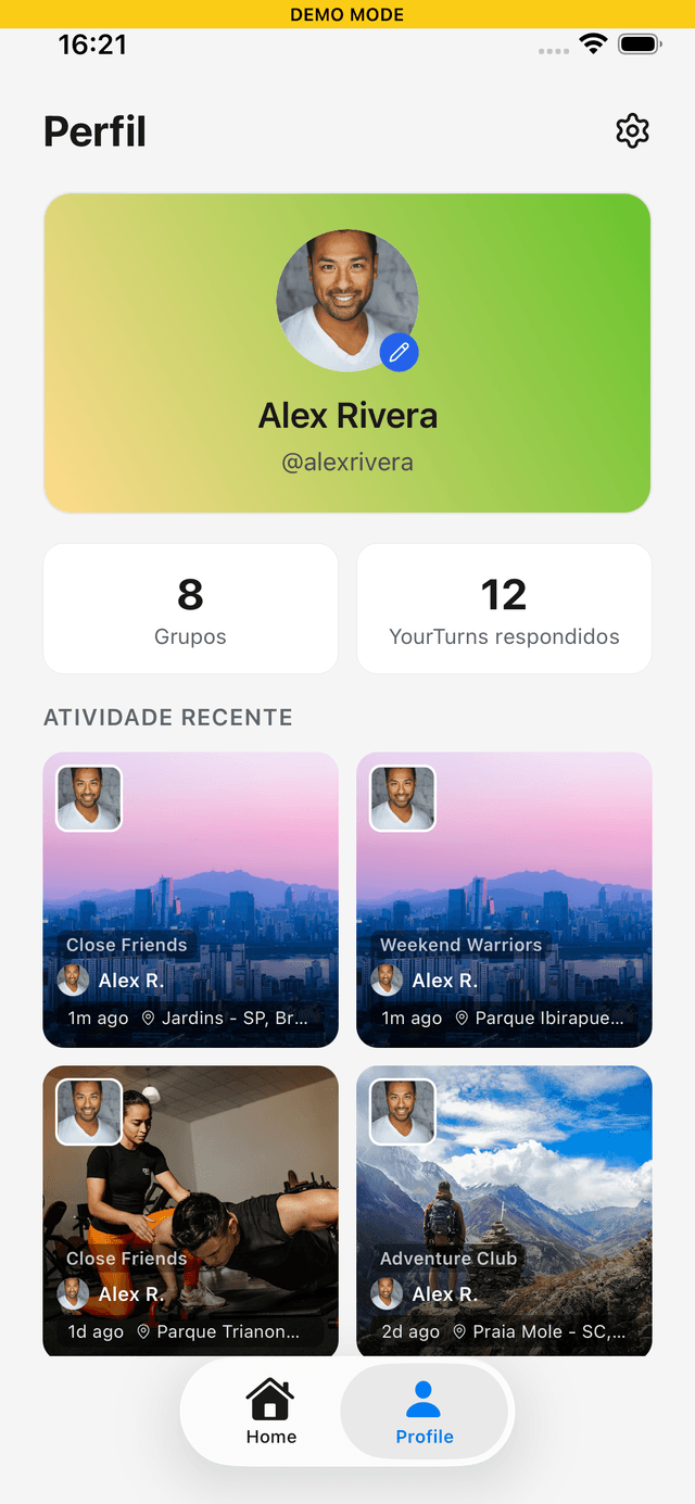 Perfil — tela do YourTurn